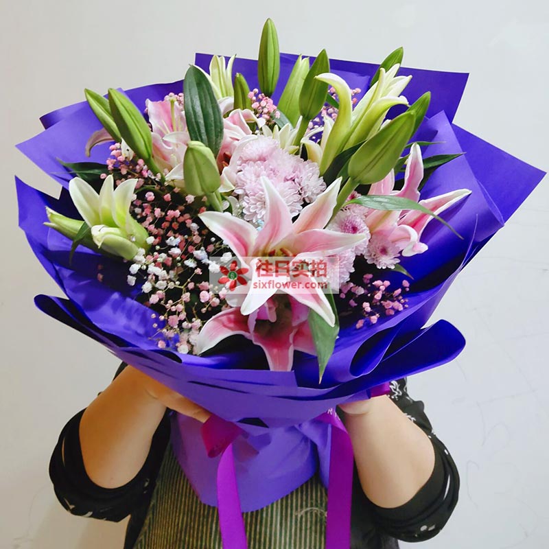 6支粉色多头百合，真诚的问候