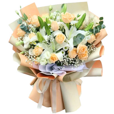 来宾19朵香槟玫瑰百合，你是我的真爱