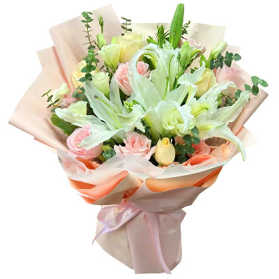 来宾10朵玫瑰百合混搭，爱是难忘时刻
