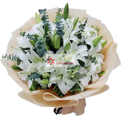 来宾9支白色多头百合，祝福你幸福